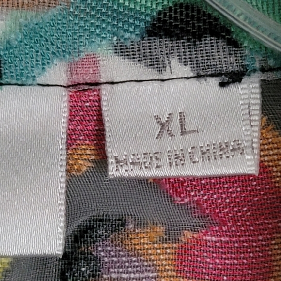 Erin London Sheer Button-Front Multicolor Print  Long-Sleeve Shirt Top. Size XL - Picture 3 of 9